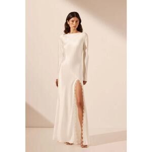 Shona Joy La Lune Cumulus Silk Backless Lace Spilt Maxi Dress Ivory Cream NWT